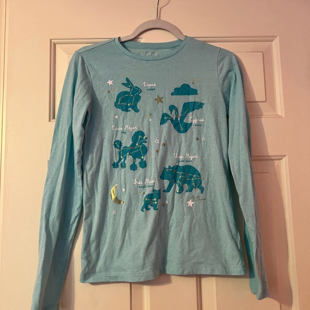 Girls Crewcuts Teal Long Sleeve Shirt with Animal Constellations